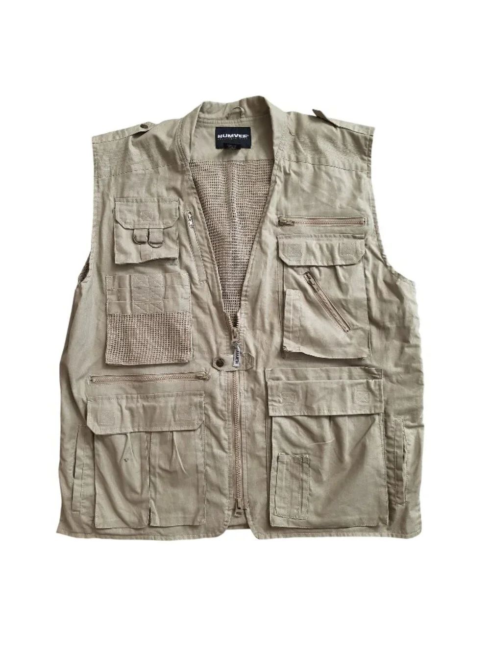 Humvee Adventure Gear 2XL Khaki Multi-Pocket Fishing Vest pockets Utility vest